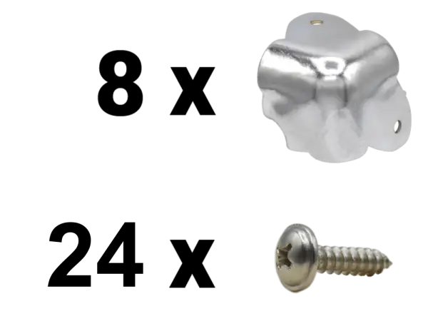 Satz Gehäuseecken, Fender Stil, zweischenkelig - silber matt inkl. Schraube