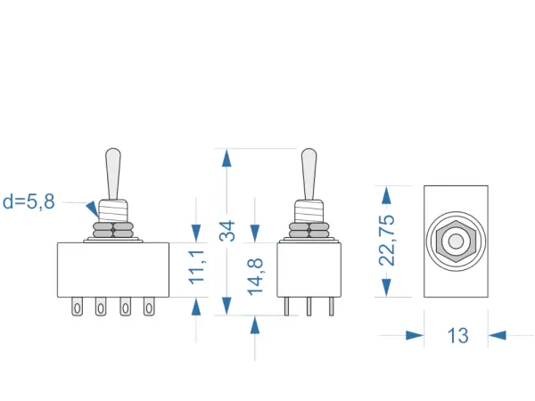 Kippschalter, 4-pol Wechsler EIN-EIN
