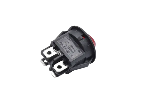 Rocker switch, 2 position, DPST, ON-OFF, lighted red