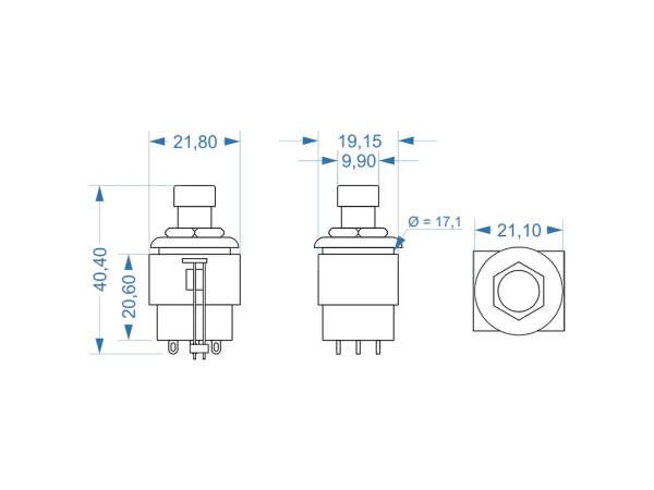Fußschalter 3-Pol Wechsler, LED Ring Grün ohne Kappe